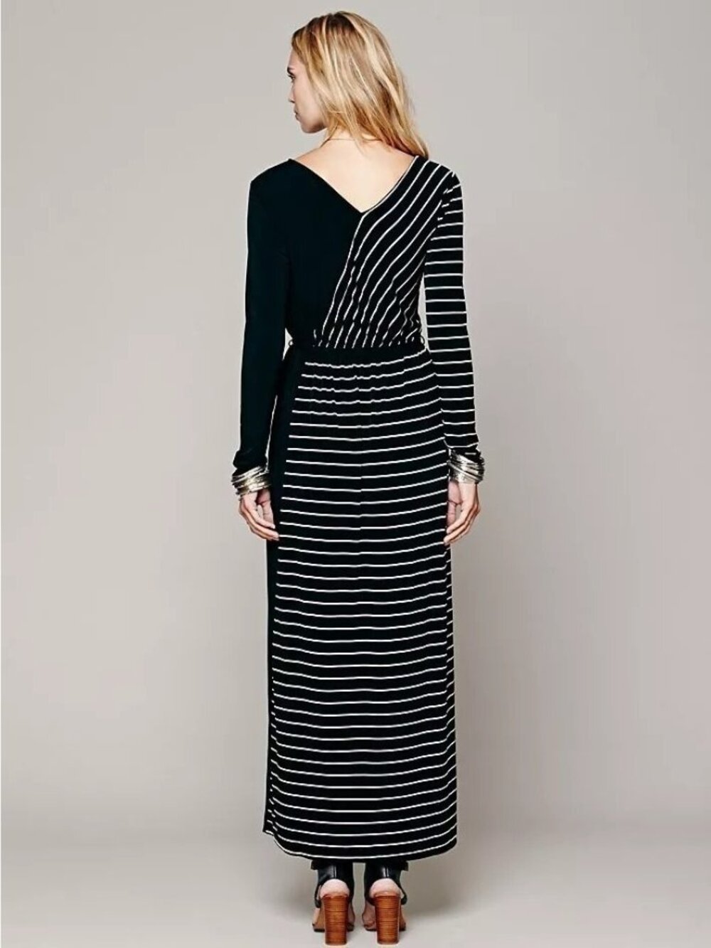 Whimsigoth New Romantics Free People M Black & White Striped Referee Maxi Dress - Picture 2 of 16